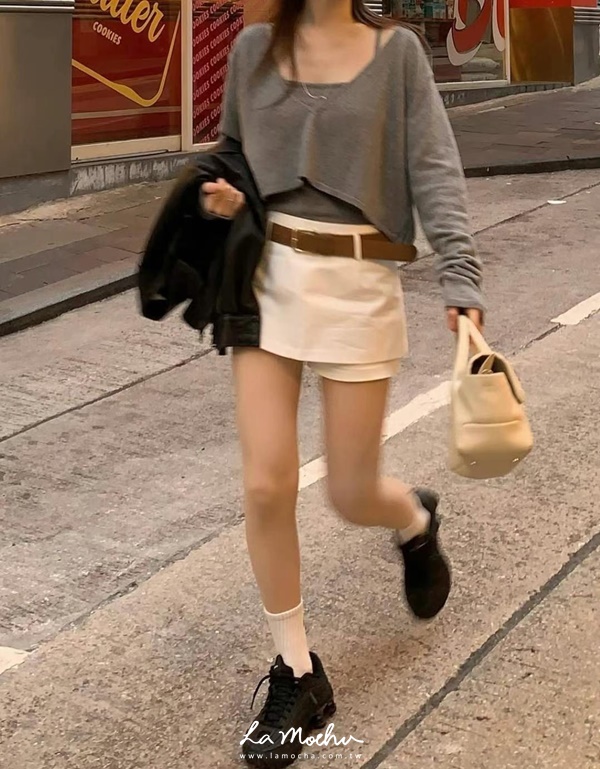 素色迷你西裝褲裙